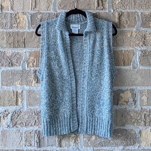 VTG 80s Partners Wool Blend Open Front Vest Medium Teal Multicolor Knit